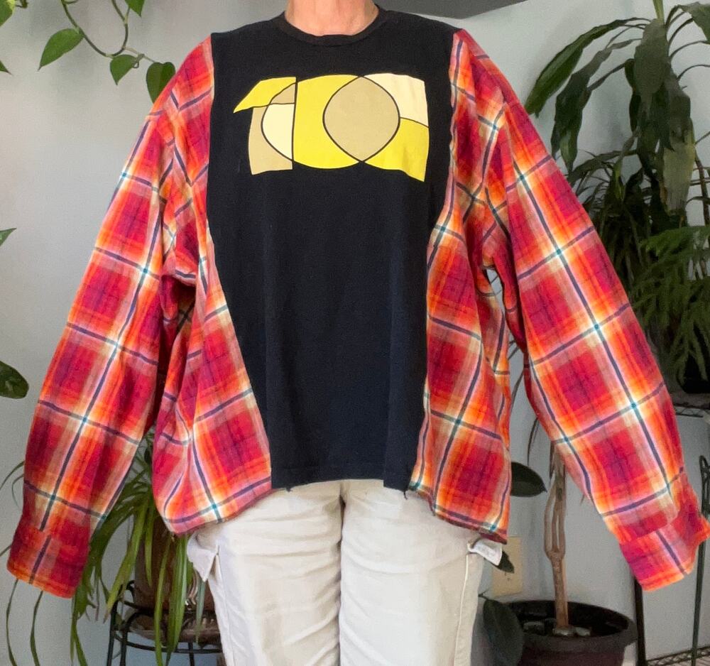 Pearl Jam 10 I'm Analog Campfire shirt, reworked flannel & tee, Oversized